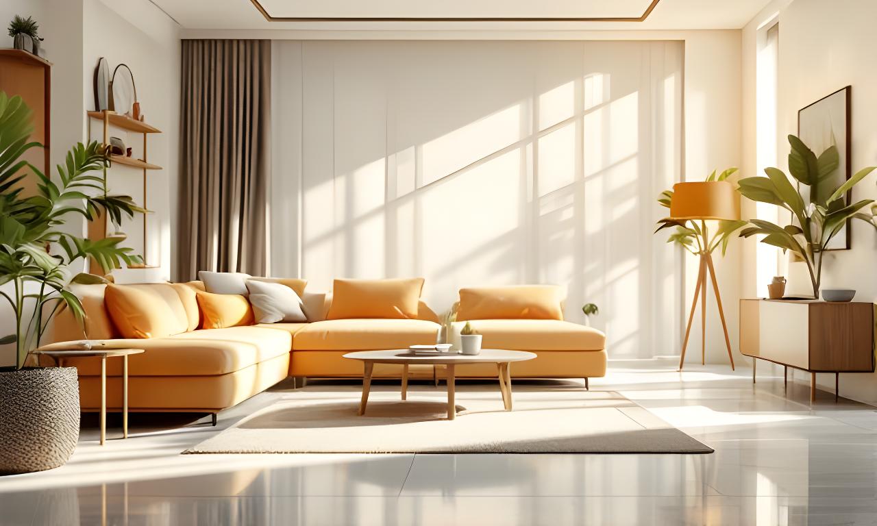 Sparkling modern living room with polished floors, bright daylight and neatly arranged furnishings
